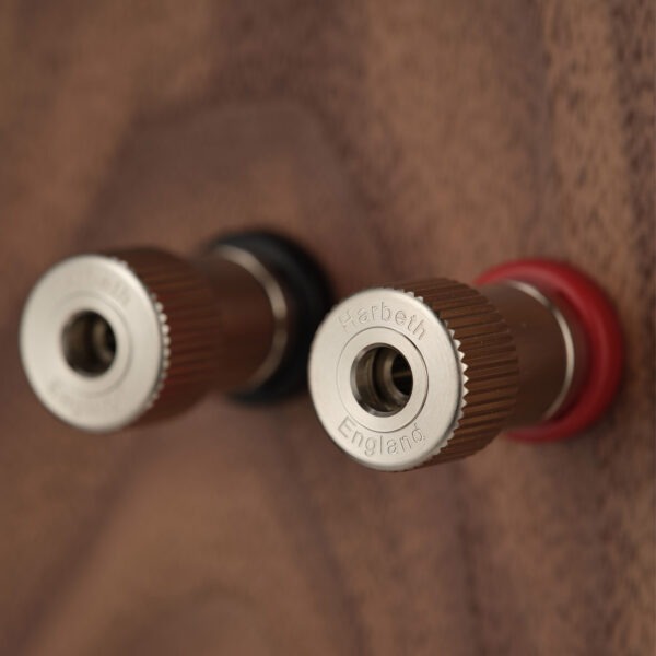 Harbeth C7 XD3 Walnut speaker terminals